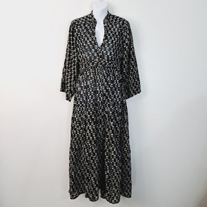 Doen Prem Dress In Black Floral Block Print Size Small